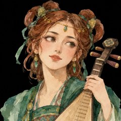 Green house portrait: a red-haired woman with a gold circlet