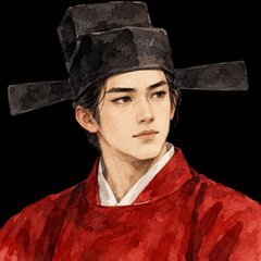 Red house portrait: a young man in a black scholar's hat
